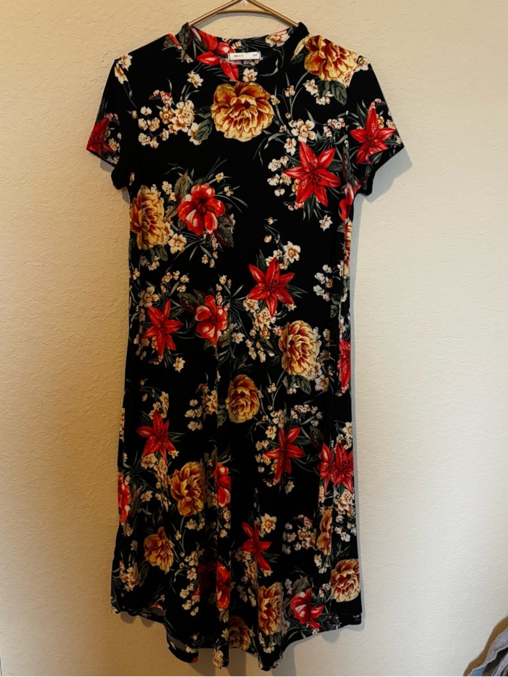 Reb & J Womens Black Floral Print Short Sleeved Dress Size Medium